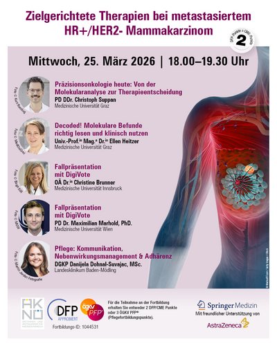 Ankündigung der VA Zielgerichtete Therapien bei metastasiertem HR+/HER2-Mammakarzinom